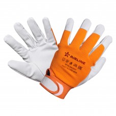 Перчатки козья кожа, комбинированные (натур. кожа/хлопок) (XL), оранж./сер.AIRLINE (AWG-S-14)
