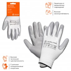 Перчатки рабочие НЕЙЛОНОВЫЕ белые с полиуретановым покрытием AIRLINE AWG-N-02